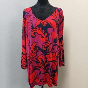 Chicos Travelers Size 4 (20/22) Red Purple Print Paisley Slinky Tunic Top